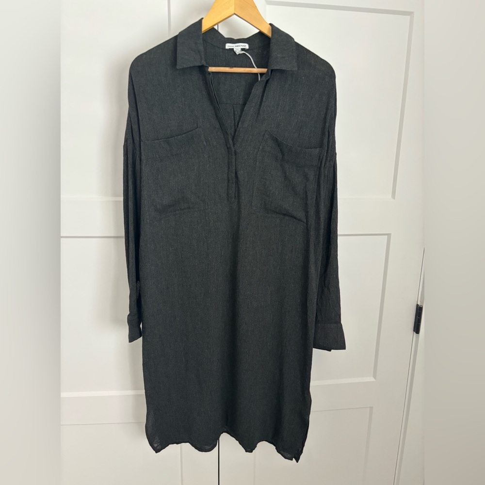 James Perse Charcoal Virgin Wool Blend Long Sleeve Shirt Dress SZ 2 (US M)NWOT